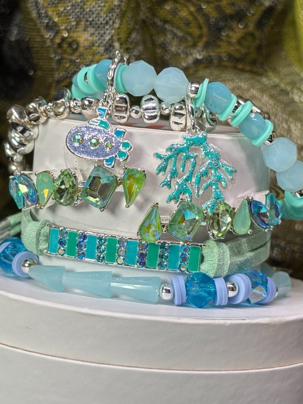 Bomb Party "Just Keep Swimming" Summer Stacks 5 Bracelet Stack Set with Submarin - Picture 7 of 8